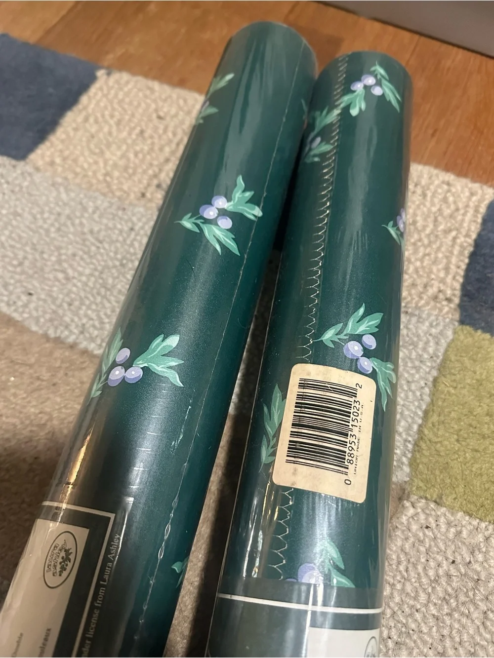 Laura Ashley Vintage Vinyl Wallpaper Bramble berry Green floral 2 bolts